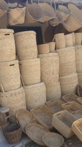 Handmade baskets from natural grass fibers.